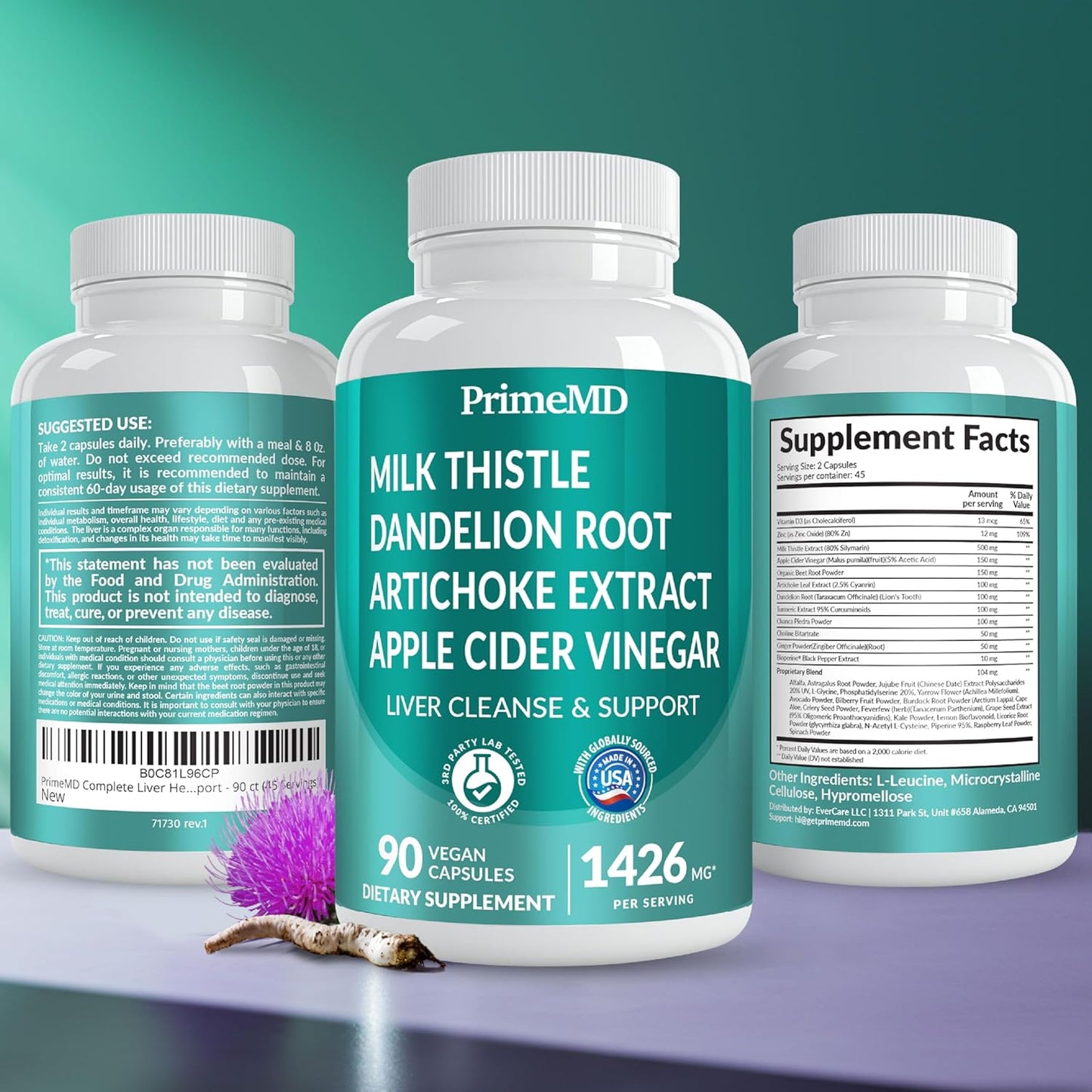 Liver Support Supplement with Milk Thistle, Artichoke Extract, and Beetroot Powder - 32-in-1 Liver Cleanse Detox and Repair Formula for Active Liver Health - 1426mg (90ct)
