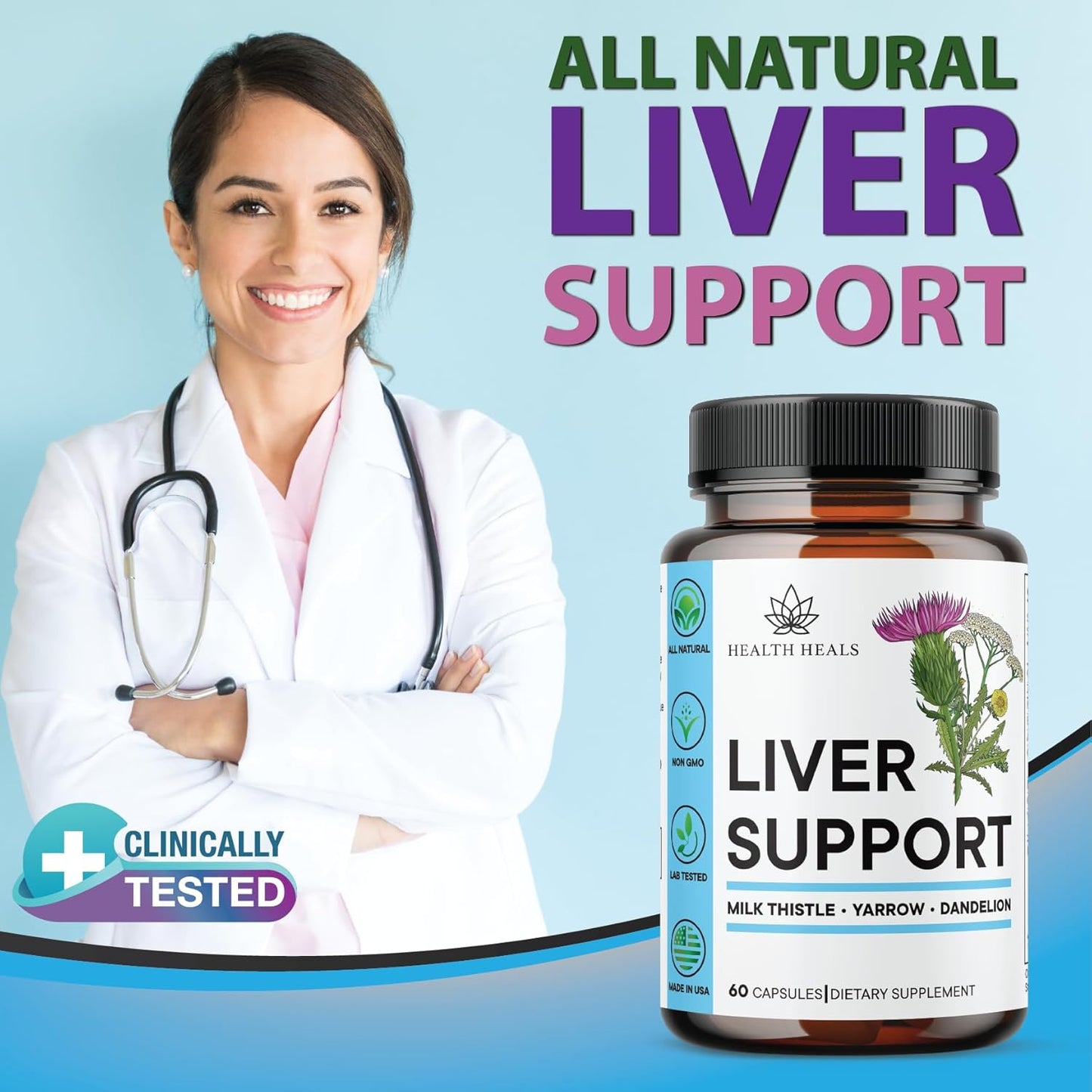 Liver Support Supplement with Milk Thistle, Dandelion Root, Turmeric, and Artichoke Extract - 120 Count - Promotes Liver Cleanse and Repair for Optimal Health