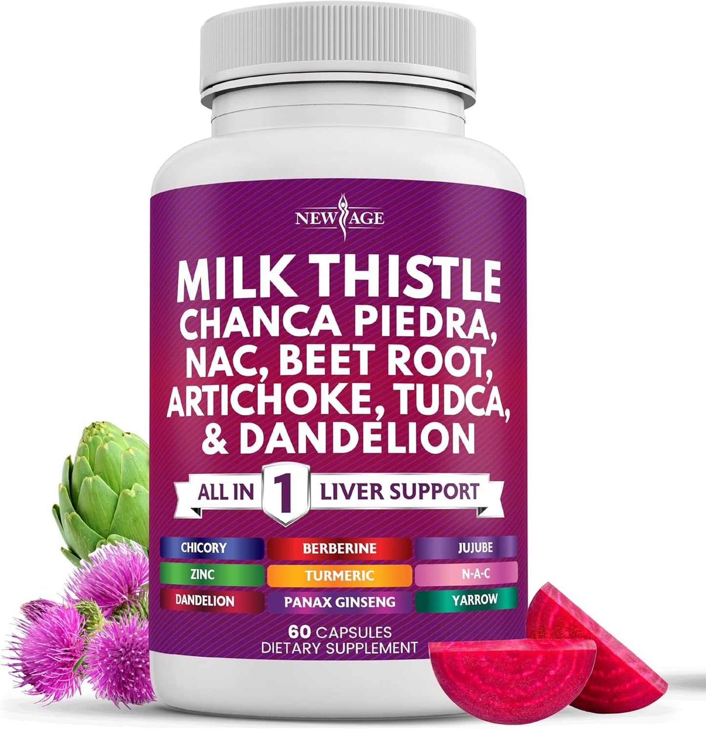 Liver Support Supplement with Milk Thistle, NAC, Chanca Piedra, Beet Root, Artichoke, Dandelion Root, Astragalus, TUDCA, and Ginger - 60 Count