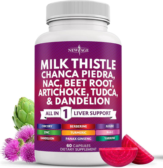 Liver Support Supplement with Milk Thistle, NAC, Chanca Piedra, Beet Root, Artichoke, Dandelion Root, Astragalus, TUDCA, and Ginger - 60 Count