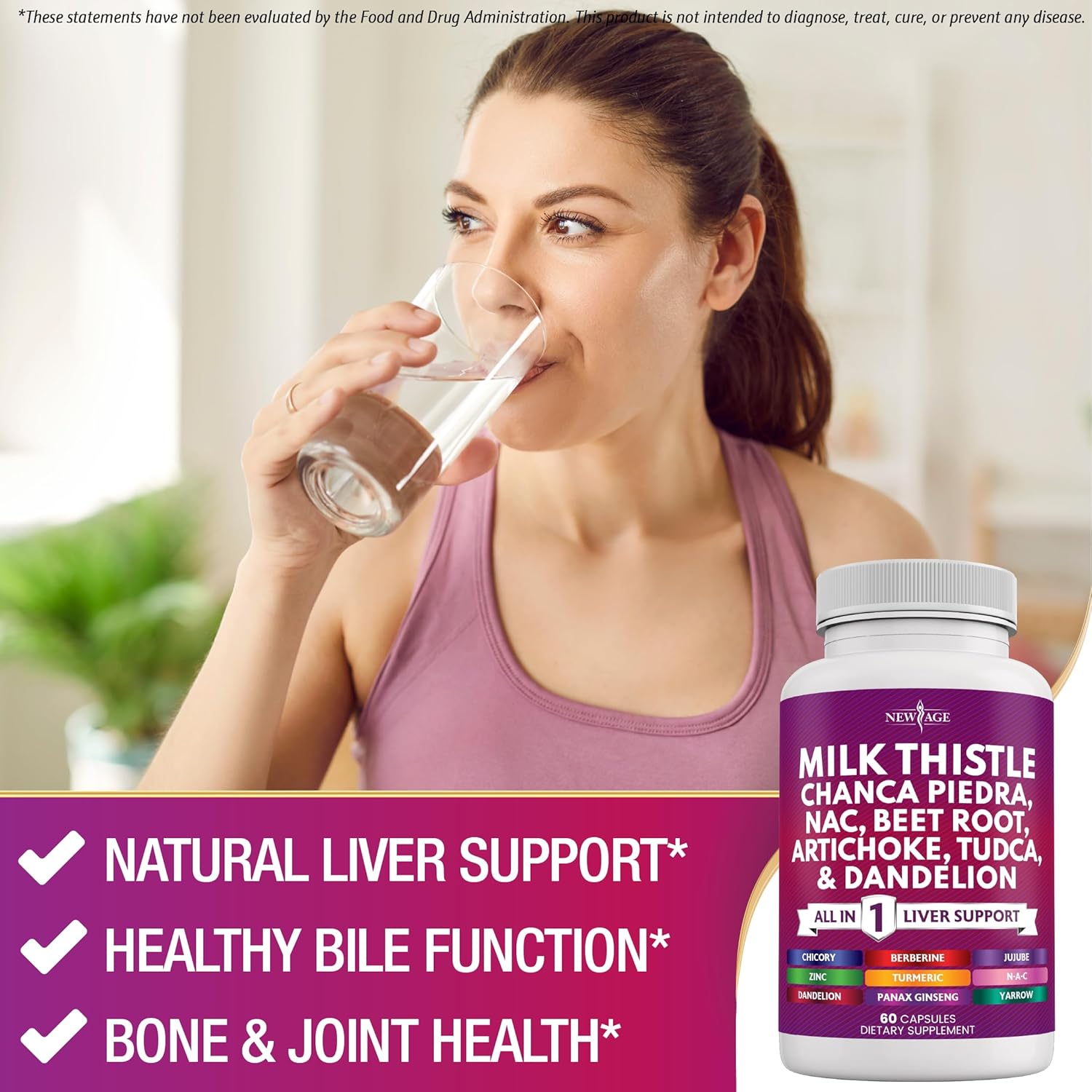 Liver Support Supplement with Milk Thistle, NAC, Chanca Piedra, Beet Root, Artichoke, Dandelion Root, Astragalus, TUDCA, and Ginger - 60 Count