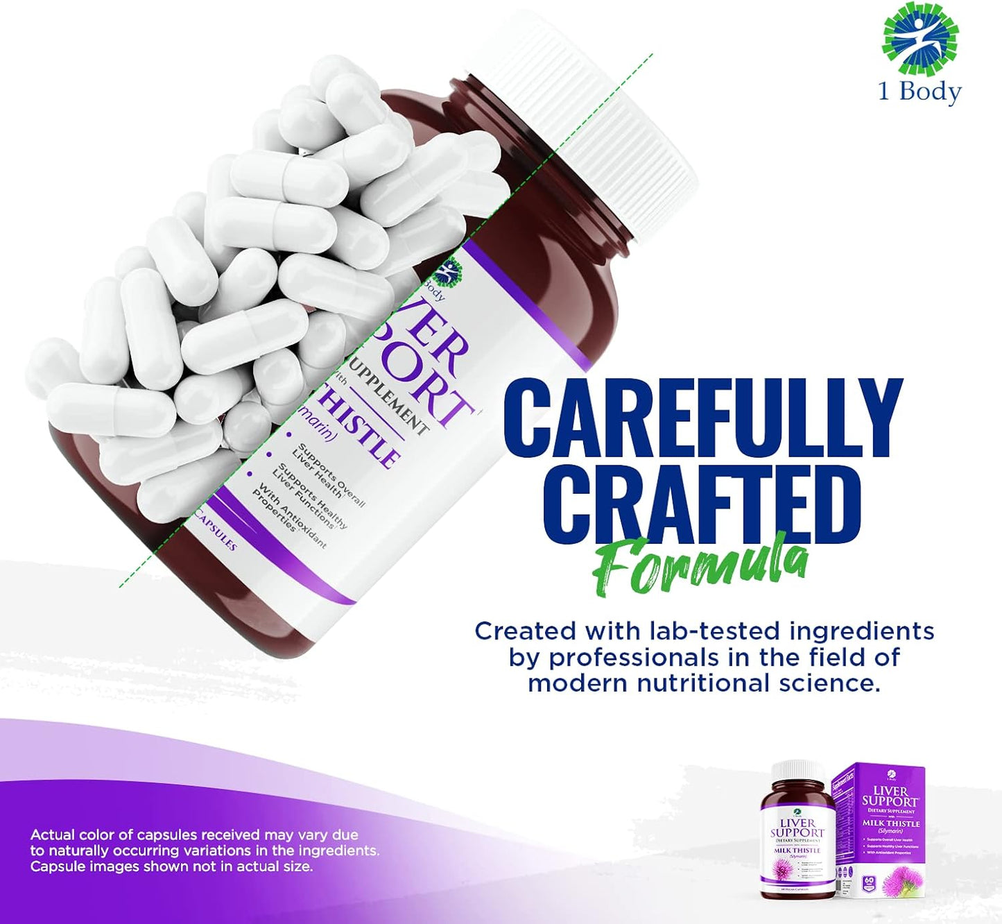 Liver Support Supplement with Milk Thistle, Turmeric, Dandelion, Artichoke, B12 - 60 Vegan Capsules