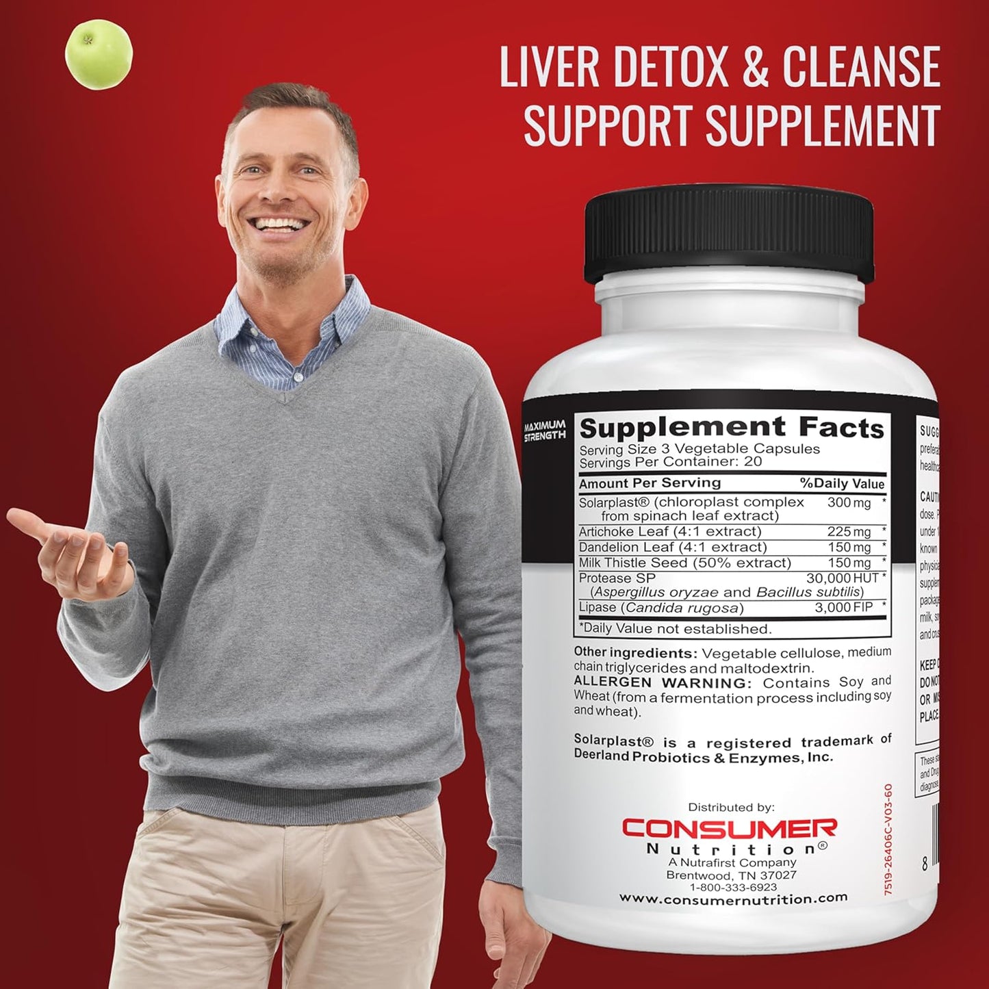 Liver Support Supplement with Solarplast, Artichoke Leaf & Milk Thistle for Detox - Boost Metabolism & Immune Response - 60 Capsules