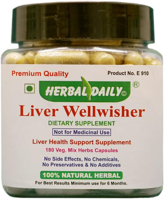 Liver Wellwisher: Herbal Daily Liver Supplement for Cleanse, Detox & Repair | Immunity & Digestive Health Support | 180 Capsules