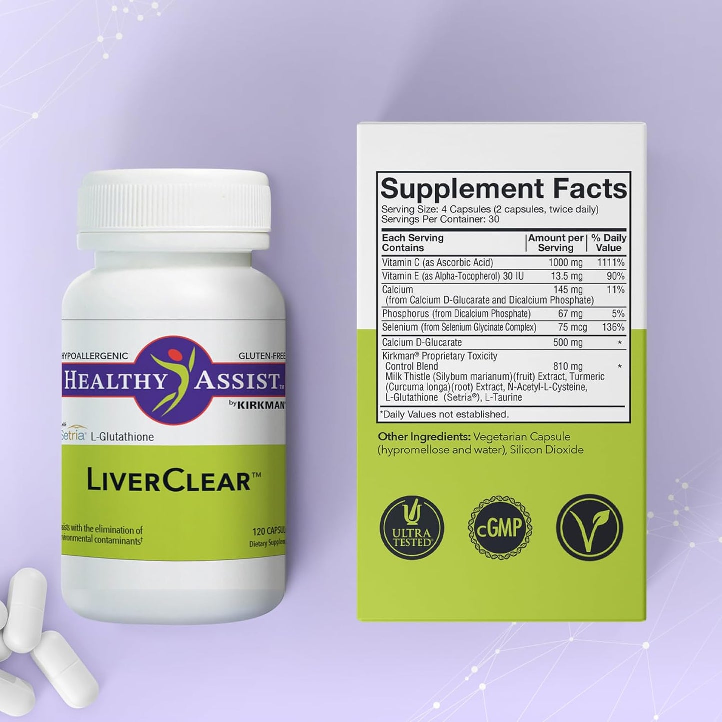LiverClear Supplement with Vitamin C, E, Selenium, and Milk Thistle - 120 Capsules for Natural Body Cleansing