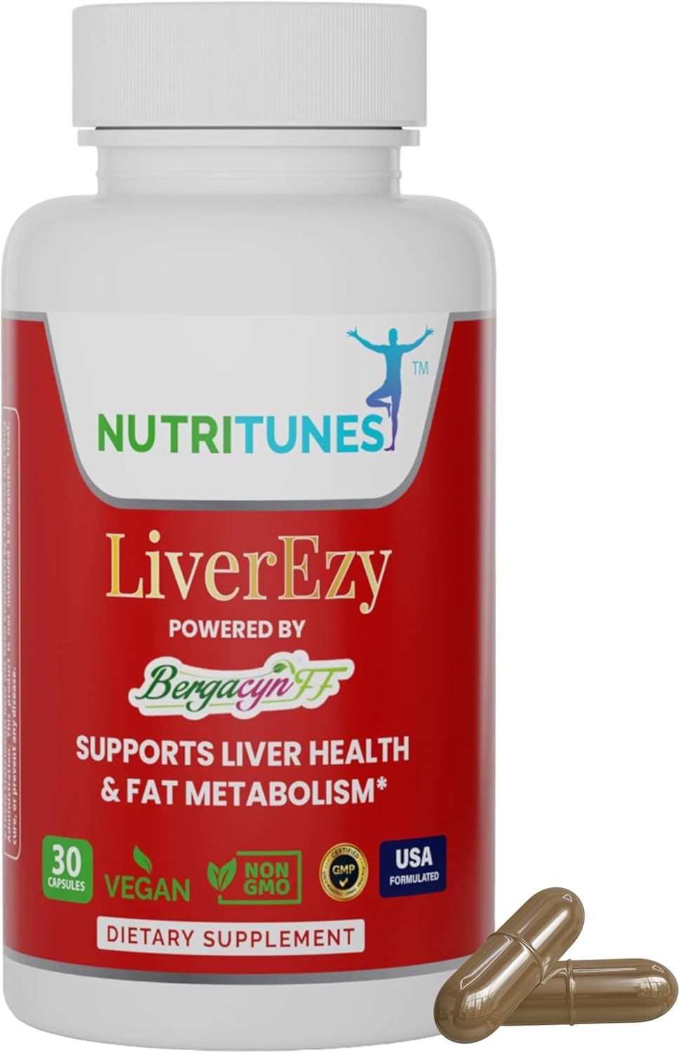 LiverEzy Liver Health & Fat Metabolism Supplement with Bergacyn FF - Non-GMO, Vegan, GMP-Compliant - 30 Capsules