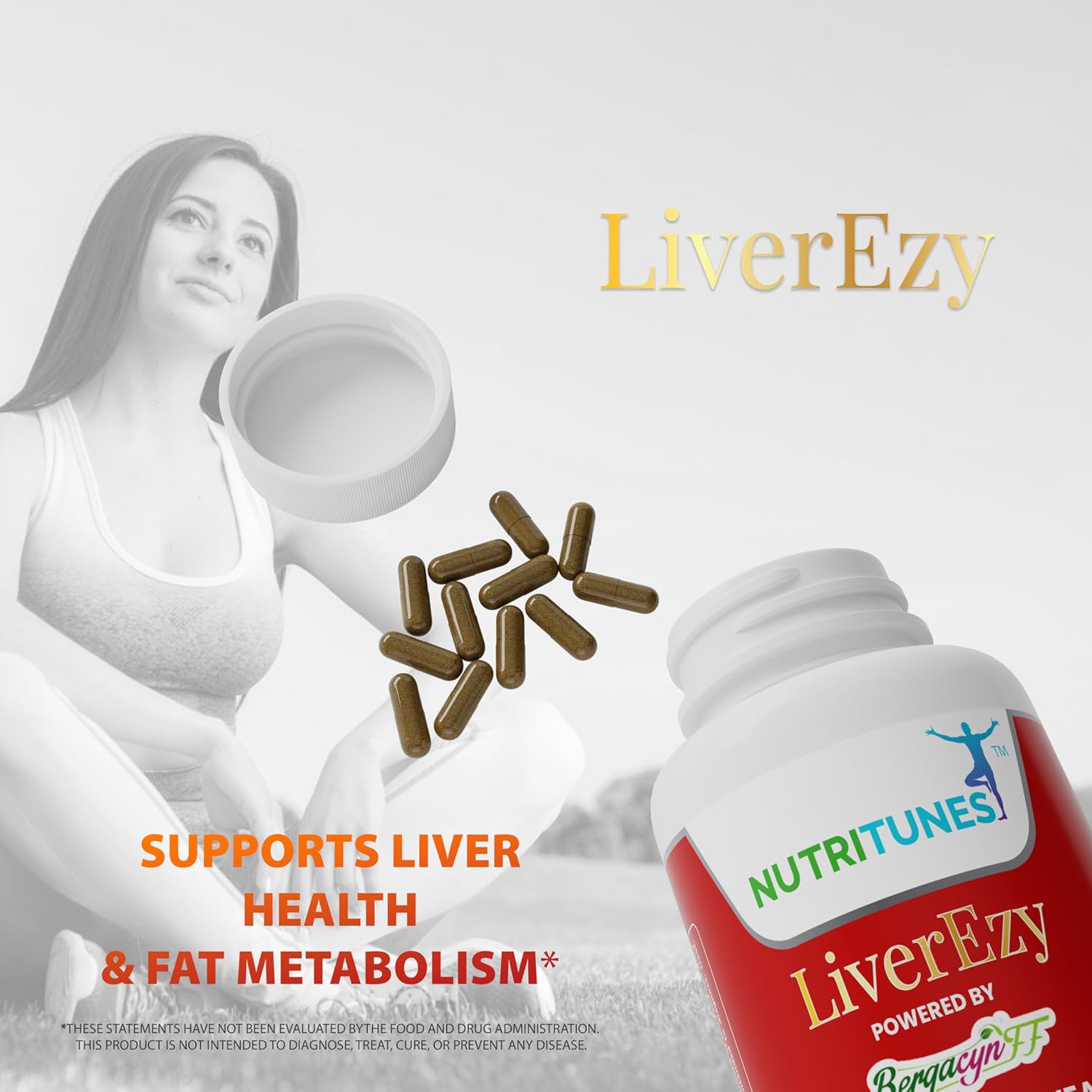 LiverEzy Liver Health & Fat Metabolism Supplement with Bergacyn FF - Non-GMO, Vegan, GMP-Compliant - 30 Capsules