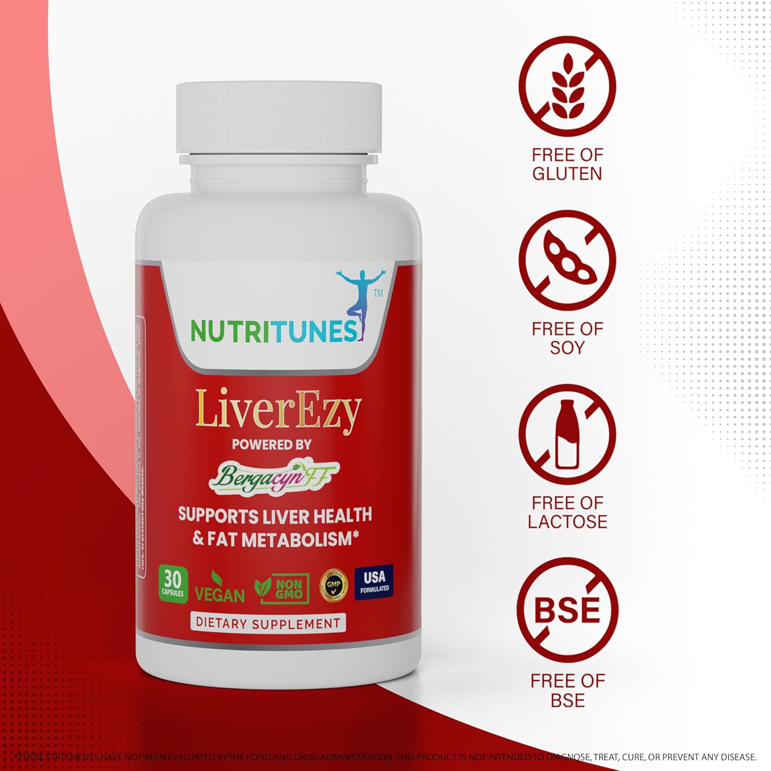LiverEzy Liver Health & Fat Metabolism Supplement with Bergacyn FF - Non-GMO, Vegan, GMP-Compliant - 30 Capsules