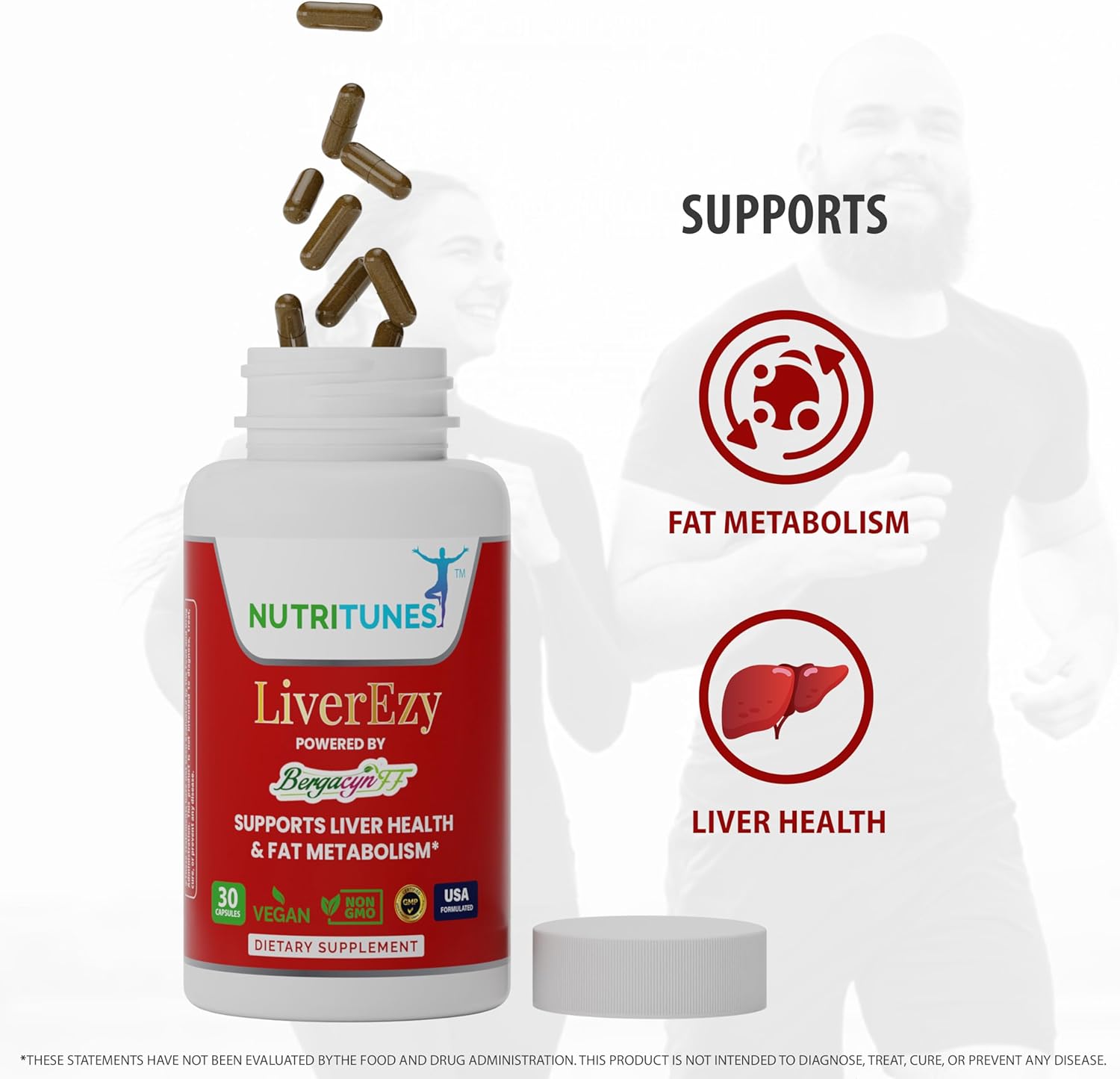 LiverEzy Liver Health & Fat Metabolism Supplement with Bergacyn FF - Non-GMO, Vegan, GMP-Compliant - 30 Capsules