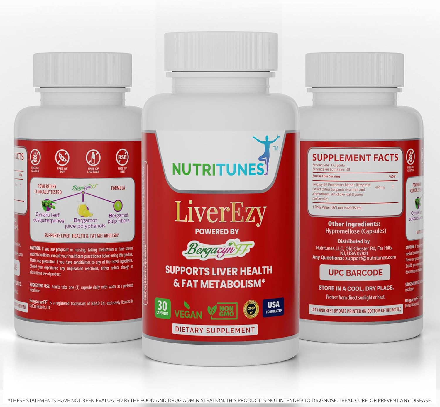 LiverEzy Liver Health & Fat Metabolism Supplement with Bergacyn FF - Non-GMO, Vegan, GMP-Compliant - 30 Capsules