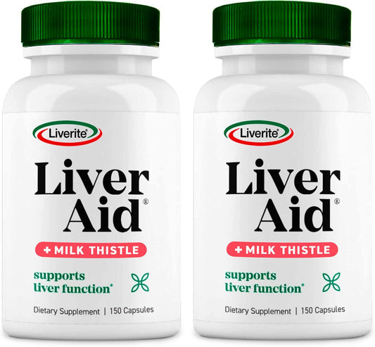 Liverite Liver Aid 2-Pack - 150 Capsules Each (300 Total) with Milk Thistle - Supports Liver Health, Cleanses Liver, Boosts Energy