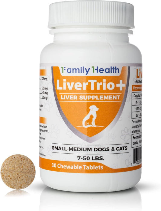 LiverTrio+ Liver Support Chewable Tablets for Small to Medium Dogs - 30 Ct - Same, SPC, Silybin A+B, Glutathione Supplement