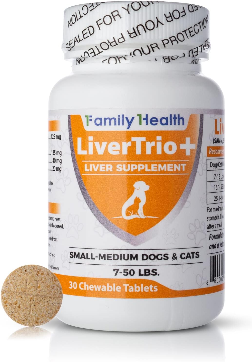 LiverTrio+ Liver Support Chewable Tablets for Small to Medium Dogs - 30 Ct - Same, SPC, Silybin A+B, Glutathione Supplement