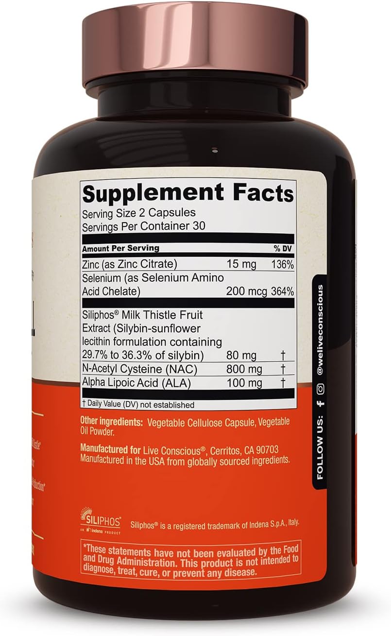 LiverWell Liver Cleanse Supplement with Milk Thistle, NAC, ALA, Zinc, Selenium - Supports Liver Health, Detox, Metabolism - 60 Capsules