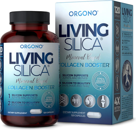 Living Silica Collagen Booster Capsules - High Absorption for Joint & Bone Support, Glowing Skin, Hair & Nails - 120 Count