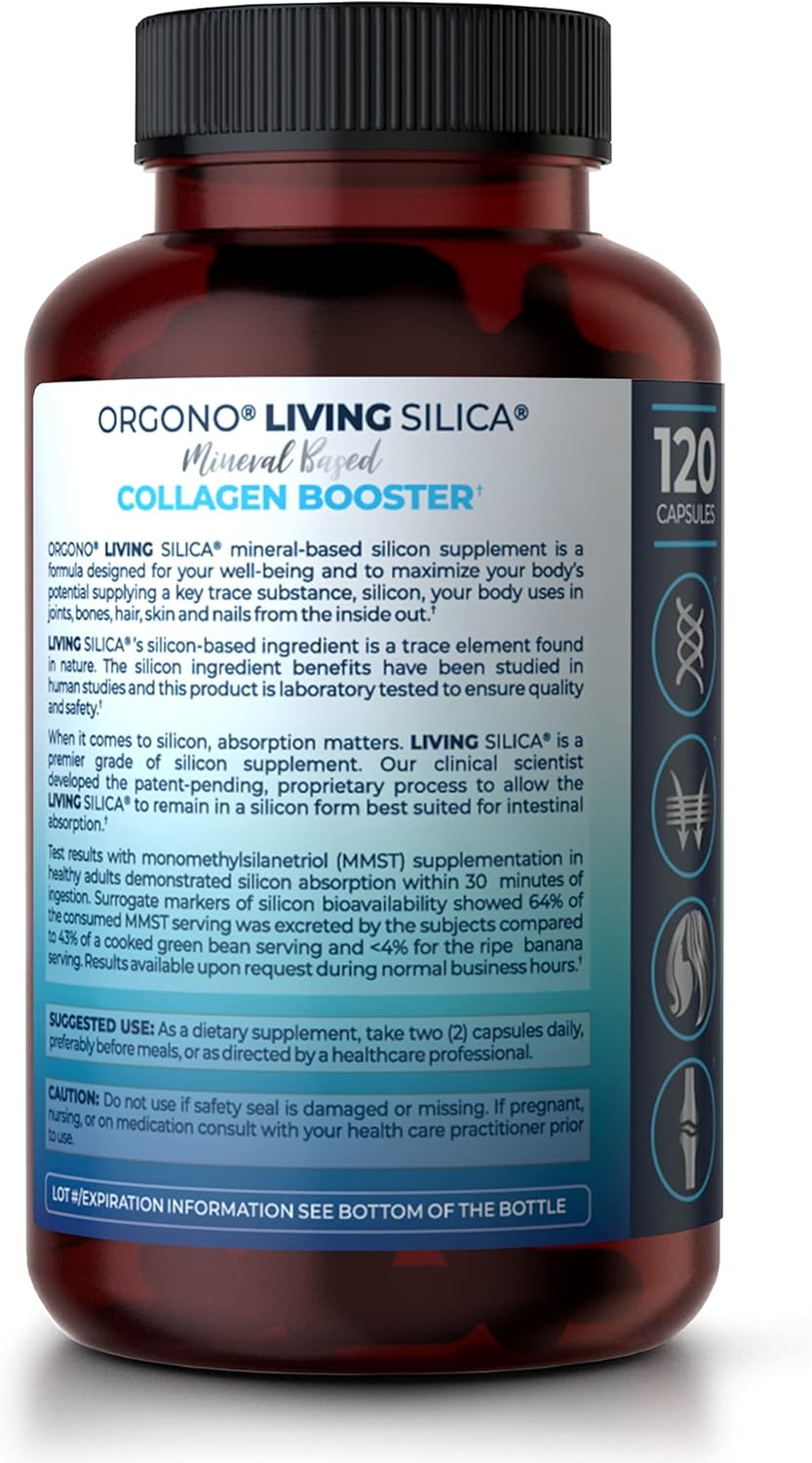 Living Silica Collagen Booster Capsules - High Absorption for Joint & Bone Support, Glowing Skin, Hair & Nails - 120 Count