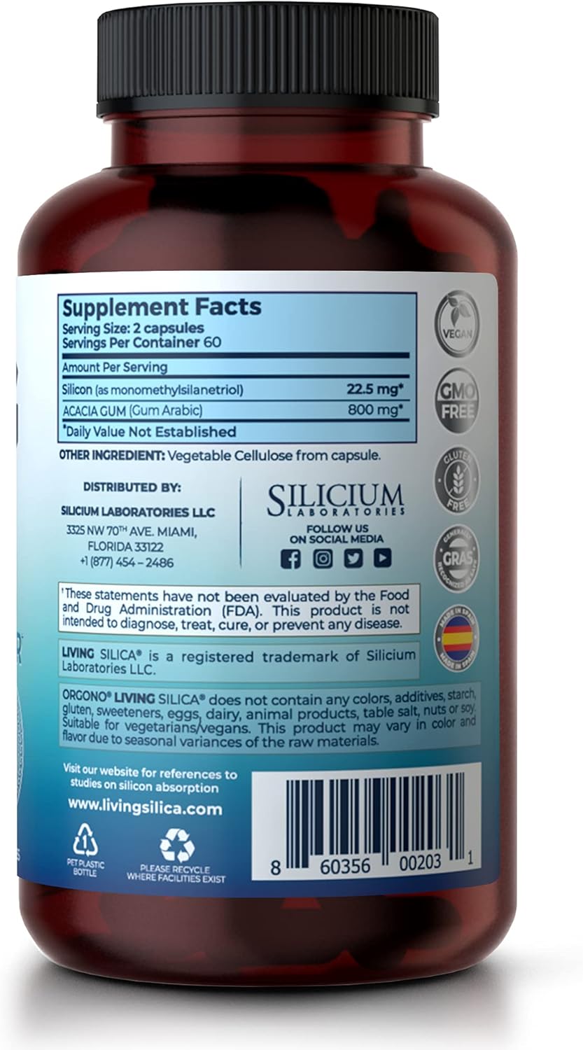 Living Silica Collagen Booster Capsules - High Absorption for Joint & Bone Support, Glowing Skin, Hair & Nails - 120 Count