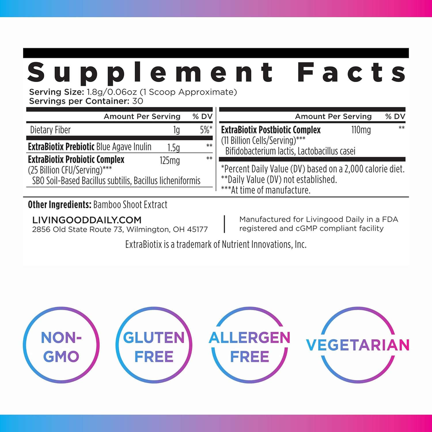 Livingood Daily Pre Pro Post Biotics Powder with Blue Agave Prebiotics & SBO Probiotics - Digestive Health Supplement for Women & Men - Non-GMO Gut Health Support, 30 Servings