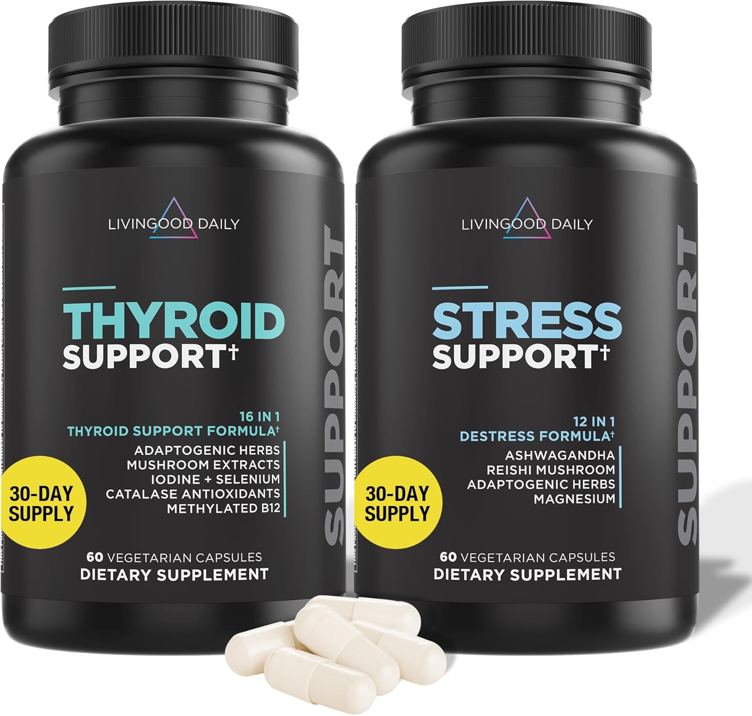 Livingood Daily Thyroid and Adrenal Support Bundle - Comprehensive Supplement for Thyroid, Adrenal, and Cortisol Health