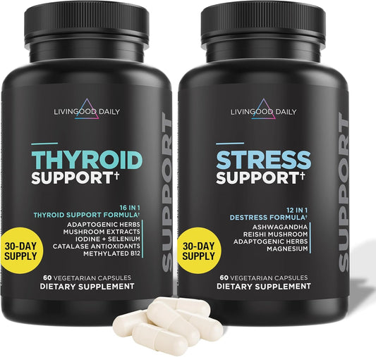 Livingood Daily Thyroid and Adrenal Support Bundle - Comprehensive Supplement for Thyroid, Adrenal, and Cortisol Health