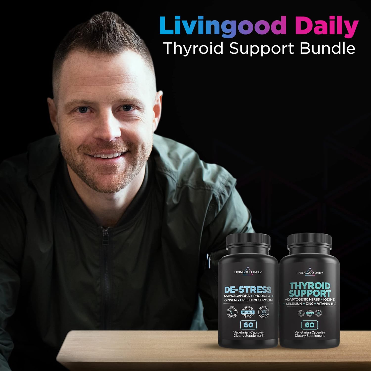 Livingood Daily Thyroid and Adrenal Support Bundle - Comprehensive Supplement for Thyroid, Adrenal, and Cortisol Health