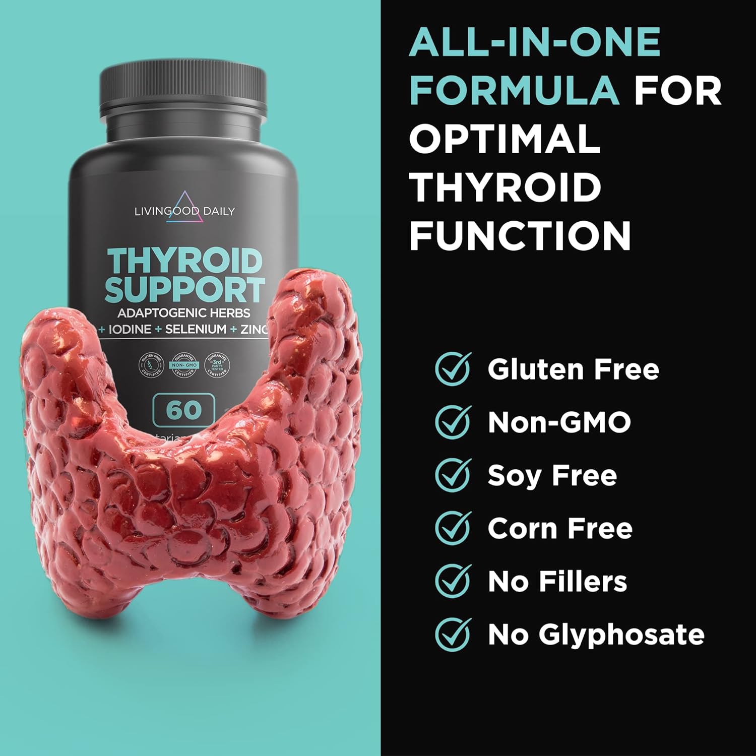 Livingood Daily Thyroid and Adrenal Support Bundle - Comprehensive Supplement for Thyroid, Adrenal, and Cortisol Health