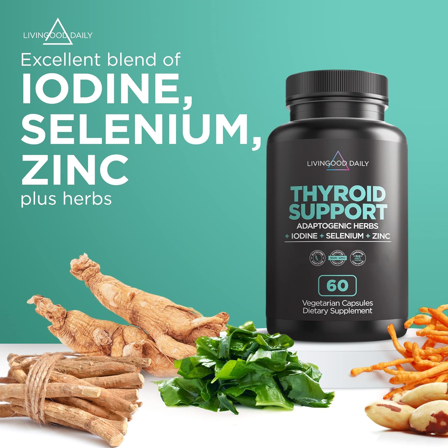 Livingood Daily Thyroid and Adrenal Support Bundle - Comprehensive Supplement for Thyroid, Adrenal, and Cortisol Health
