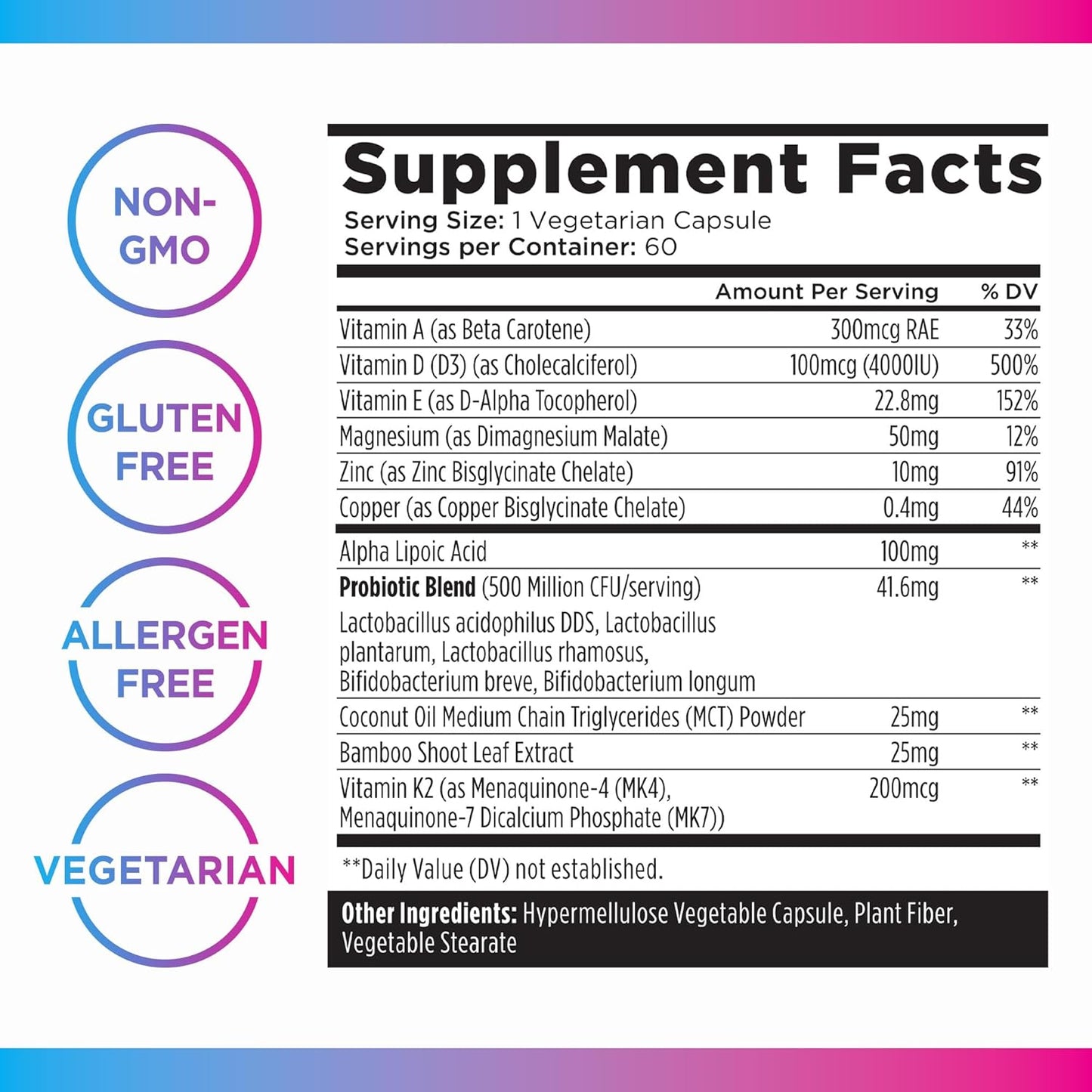 Livingood Daily Vitamin D3 K2 4000 IU Supplement - Immune Support with 9 Essential Nutrients - 60 Capsules