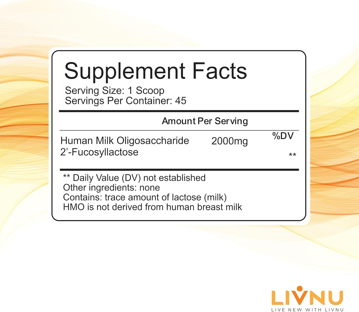 LivNu HMO 2'-FL Prebiotic Powder for Gut and Digestive Health - 45 Servings - Live New with LivNu