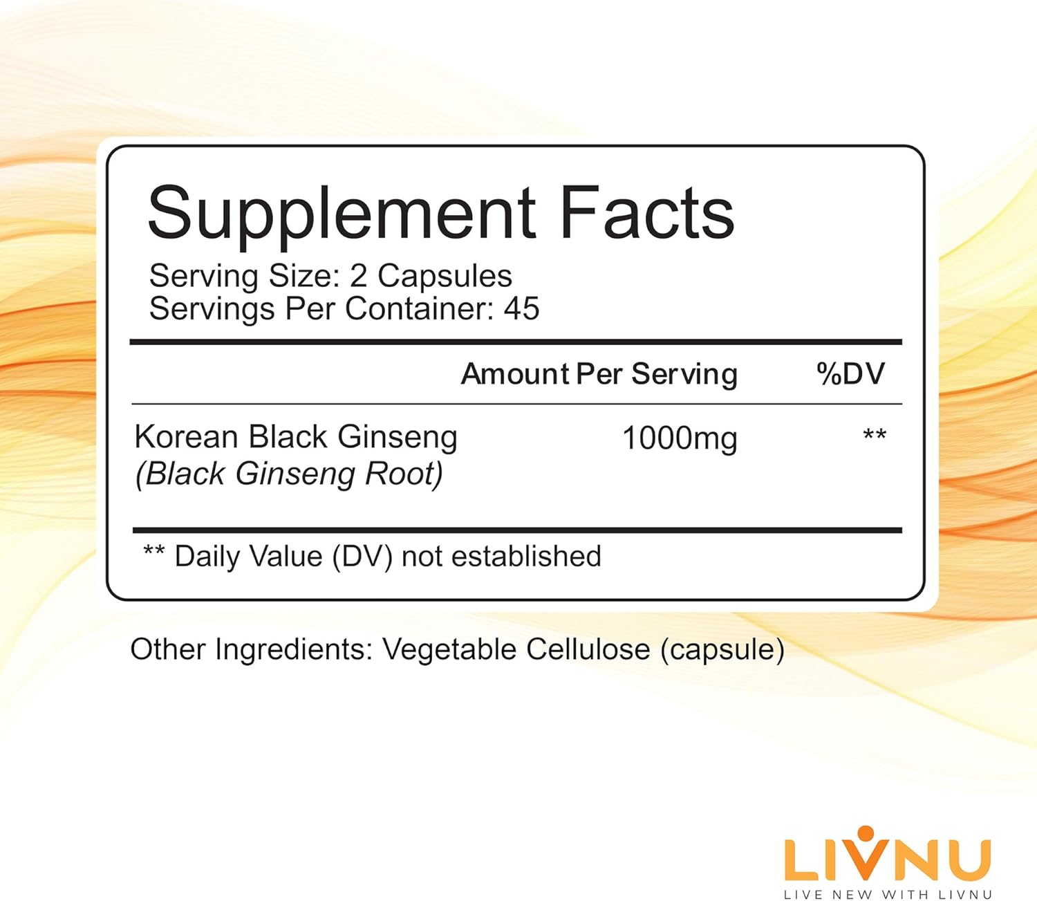 LivNu Premium Korean Black Panax Ginseng Capsules - High Ginsenosides for Energy, Focus, Performance, Stamina, and Immune Support - Vegan Formula
