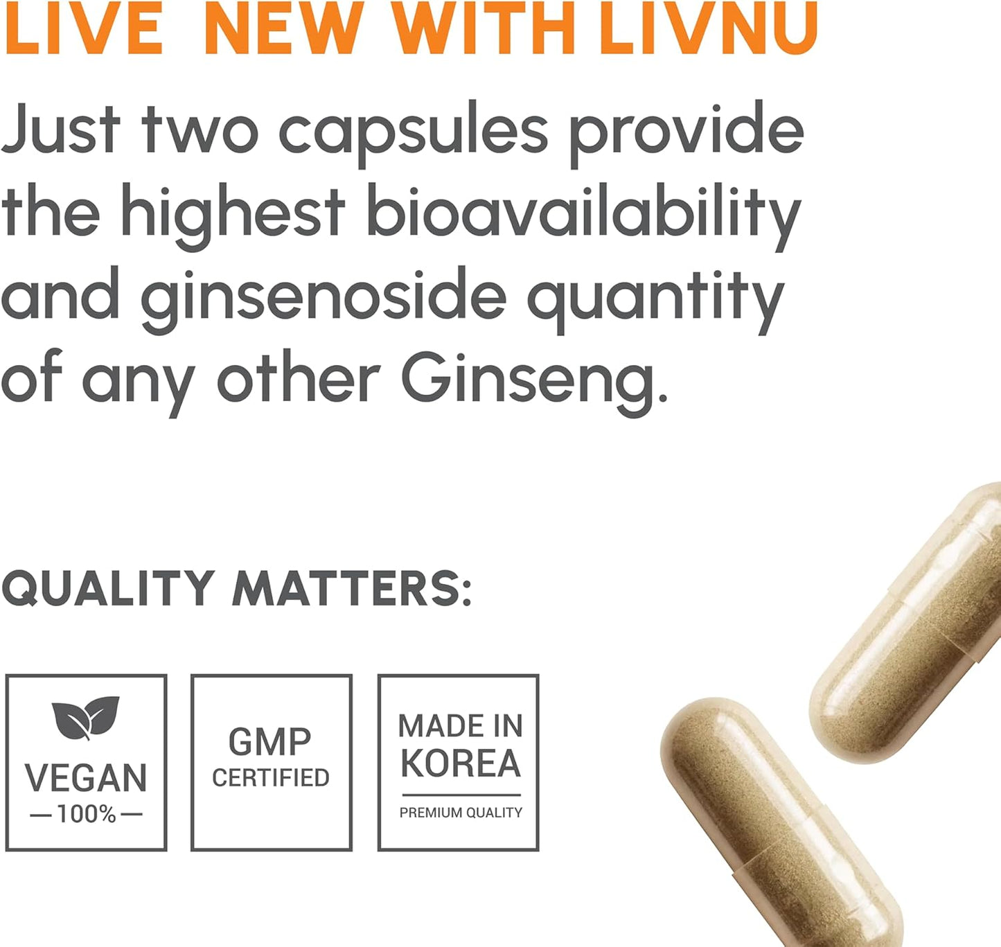 LivNu Premium Korean Black Panax Ginseng Capsules - High Ginsenosides for Energy, Focus, Performance, Stamina, and Immune Support - Vegan Formula