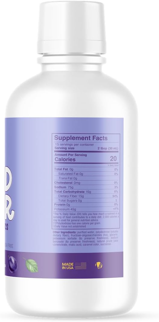 LLORENS PHARMACEUTICAL Prune Flavored Liquid Fiber with 15g Soluble Fiber for Regularity and Soft Stools - 30 FL oz