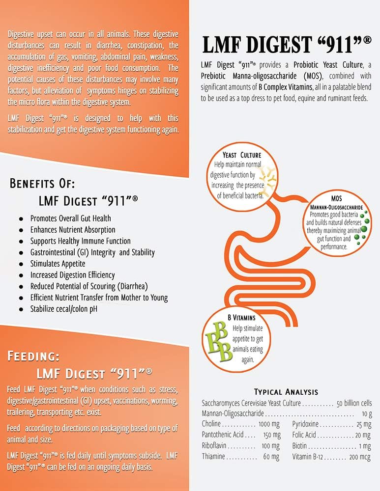 LMF Digest 911: 1lb Prebiotic & Probiotic Supplement for Horses, Ruminants, and Pets