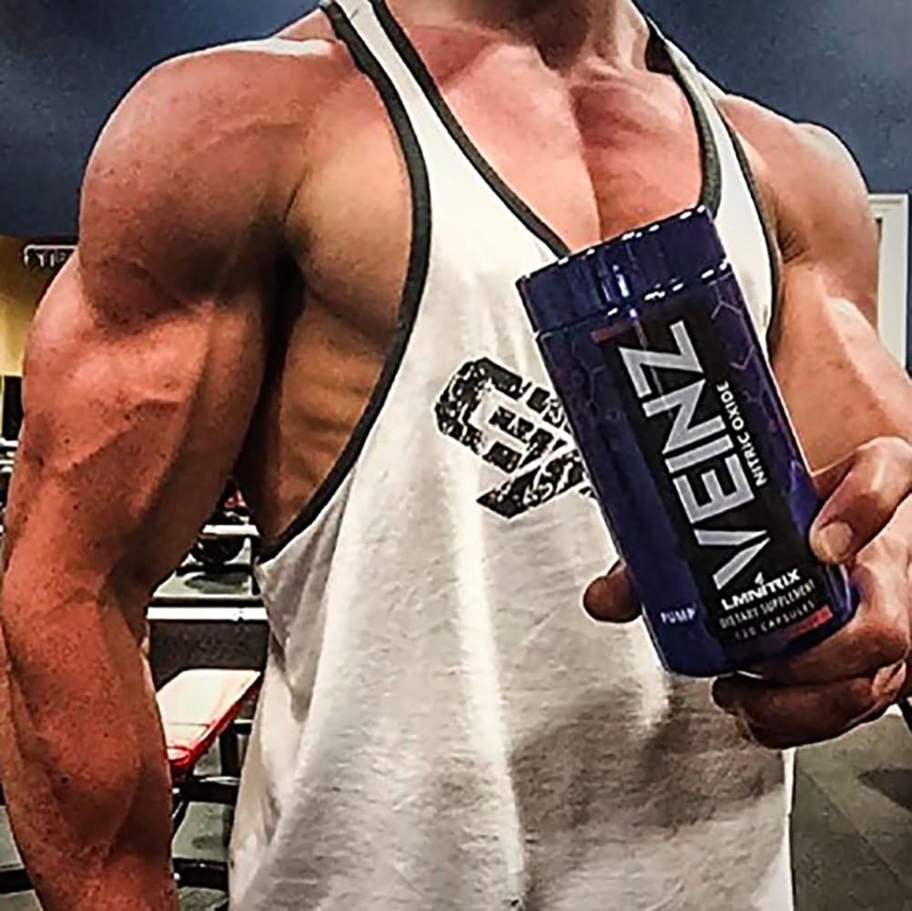 LMNITRIX VEINZ Nitric Oxide Booster Pills with L-Arginine, L-Citrulline, and ALA - Top Muscle Mass Supplement for Men - 120 Capsules