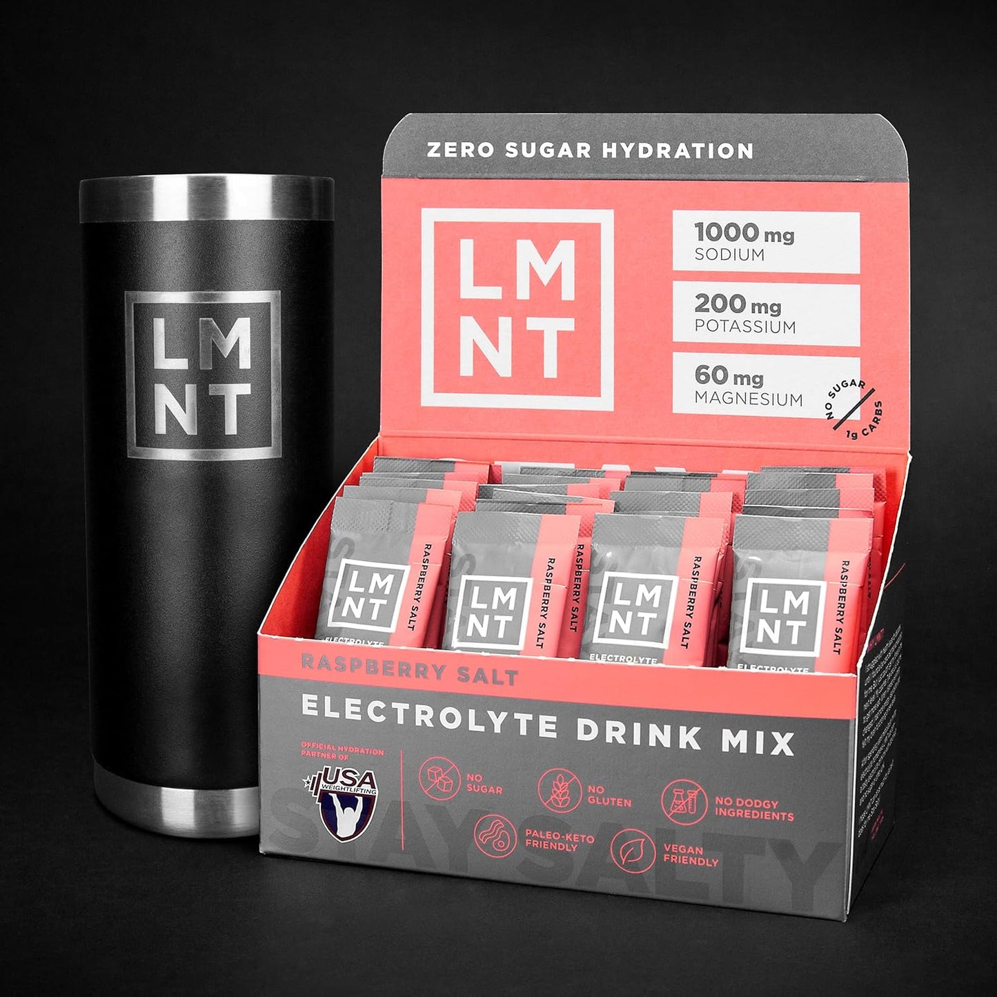 LMNT Zero Sugar Electrolyte Drink Mix - Raspberry Salt Flavor | 30 Pack