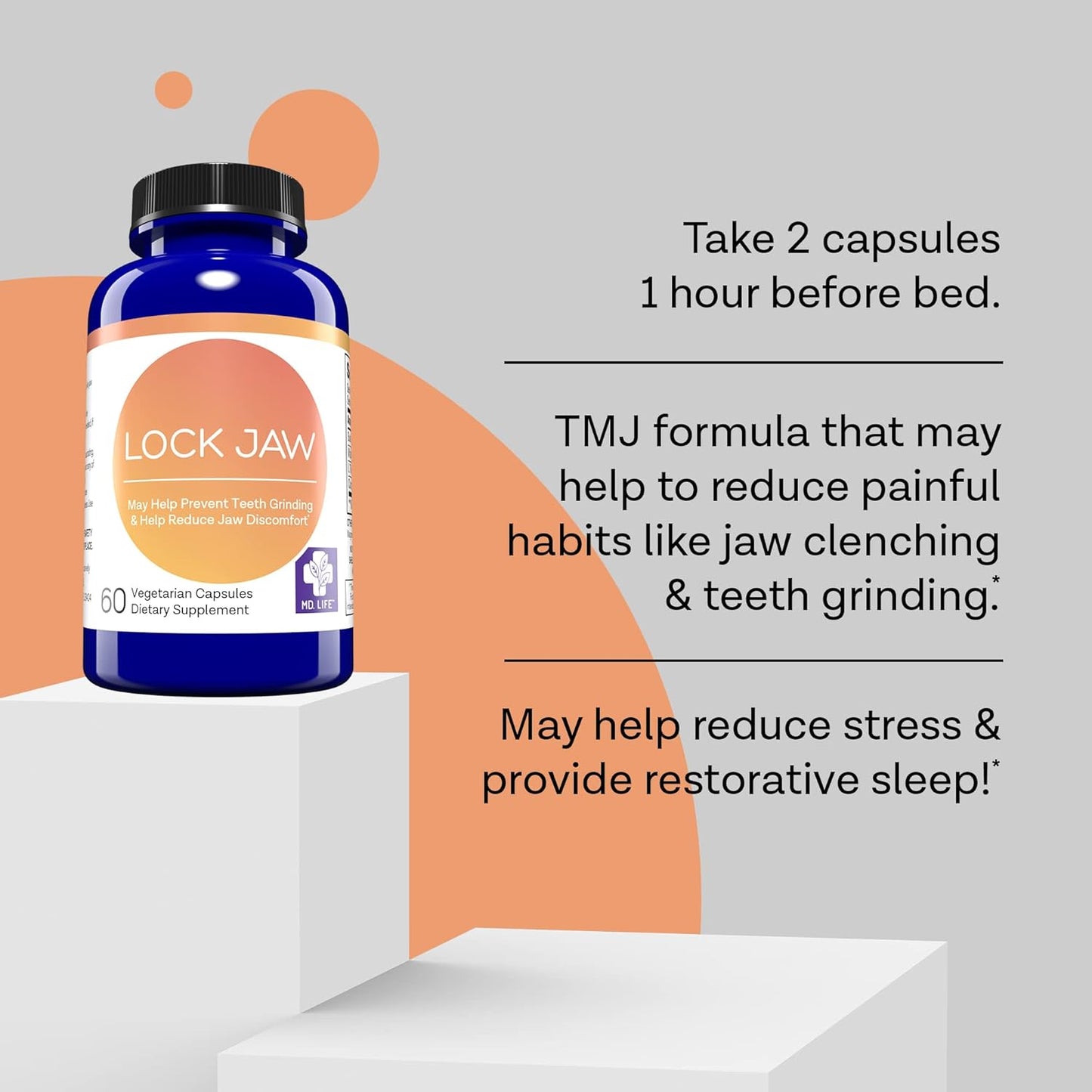 Lock Jaw Relief Supplement - Double Strength Formula for TMJ - 60 Vegan Capsules for Ongoing Assistance