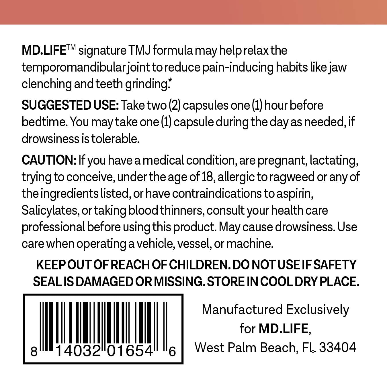 Lock Jaw Relief Supplement - Double Strength Formula for TMJ - 60 Vegan Capsules for Ongoing Assistance