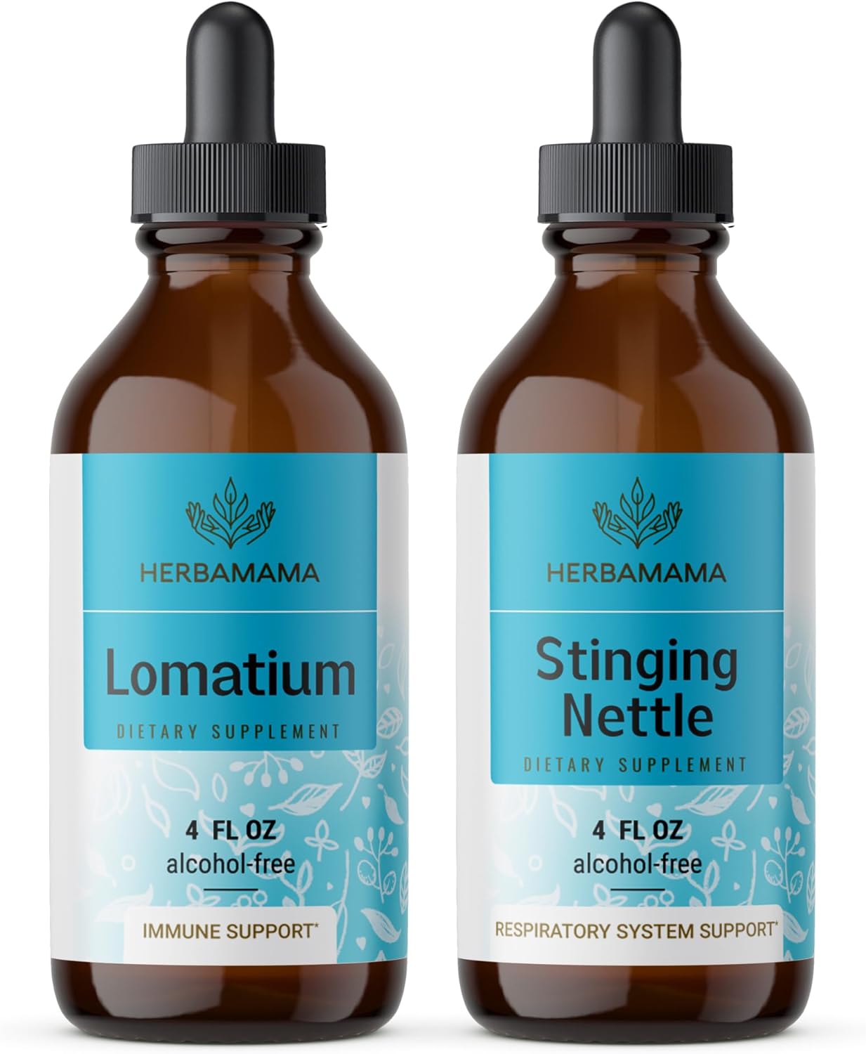 Lomatium Root and Stinging Nettle Herbal Liquid Drops Kit - 2 Pack of 4 fl oz Tinctures - Vegan, Non-GMO, Sugar & Alcohol-Free