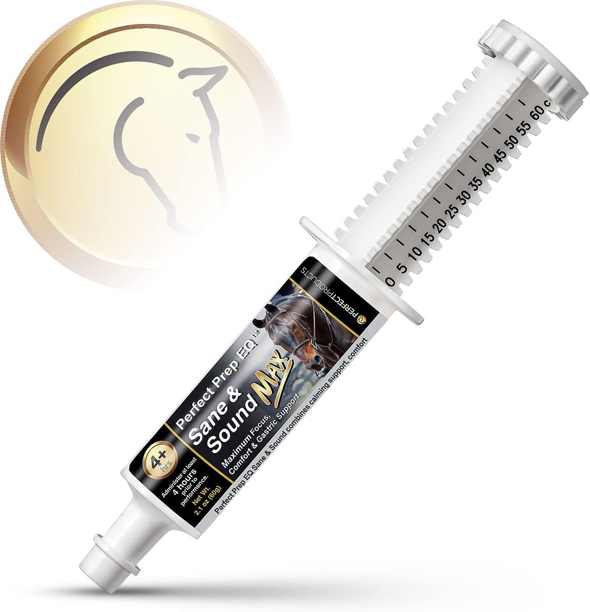 Long-Acting Max Strength Horse Calming Paste for Soundness and Anxiety, Show Safe 60cc - Perfect Prep EQ Sane and Sound MAX