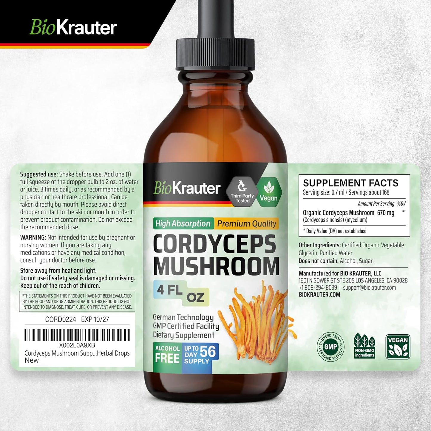 Longevity and Cordyceps Mushroom Tinctures - 4 Fl. Oz. Each for Immune Support and Longevity Boost