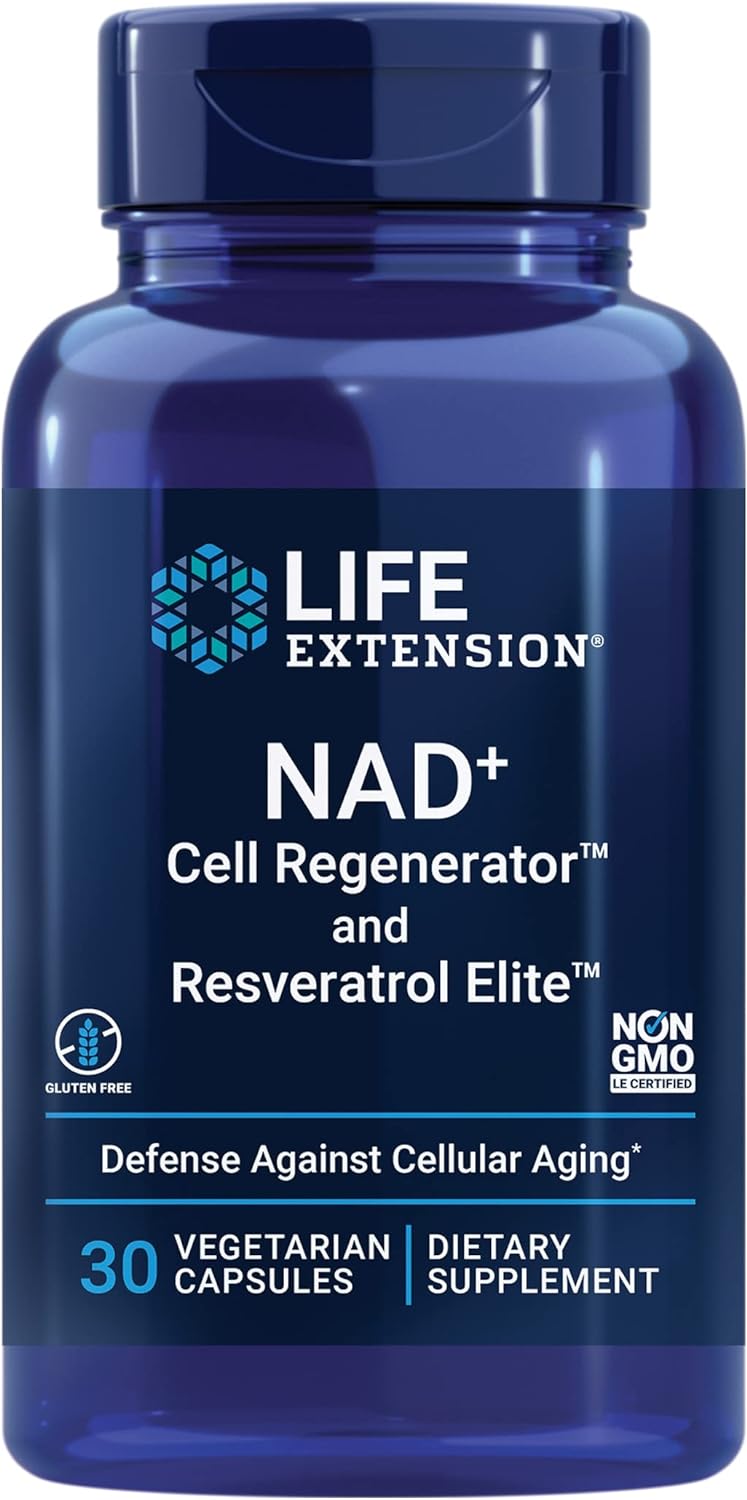 Longevity and Energy Support with NAD+ Cell Regenerator and Resveratrol Elite, NIAGEN Nicotinamide Riboside, Trans-resveratrol, Quercetin, Fisetin - 30 Capsules