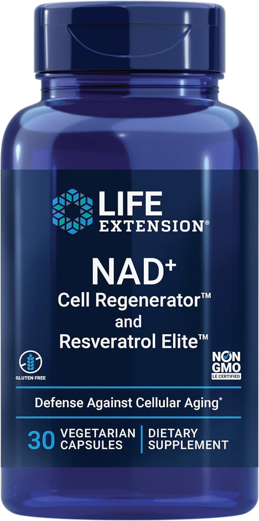 Longevity and Energy Support with NAD+ Cell Regenerator and Resveratrol Elite, NIAGEN Nicotinamide Riboside, Trans-resveratrol, Quercetin, Fisetin - 30 Capsules