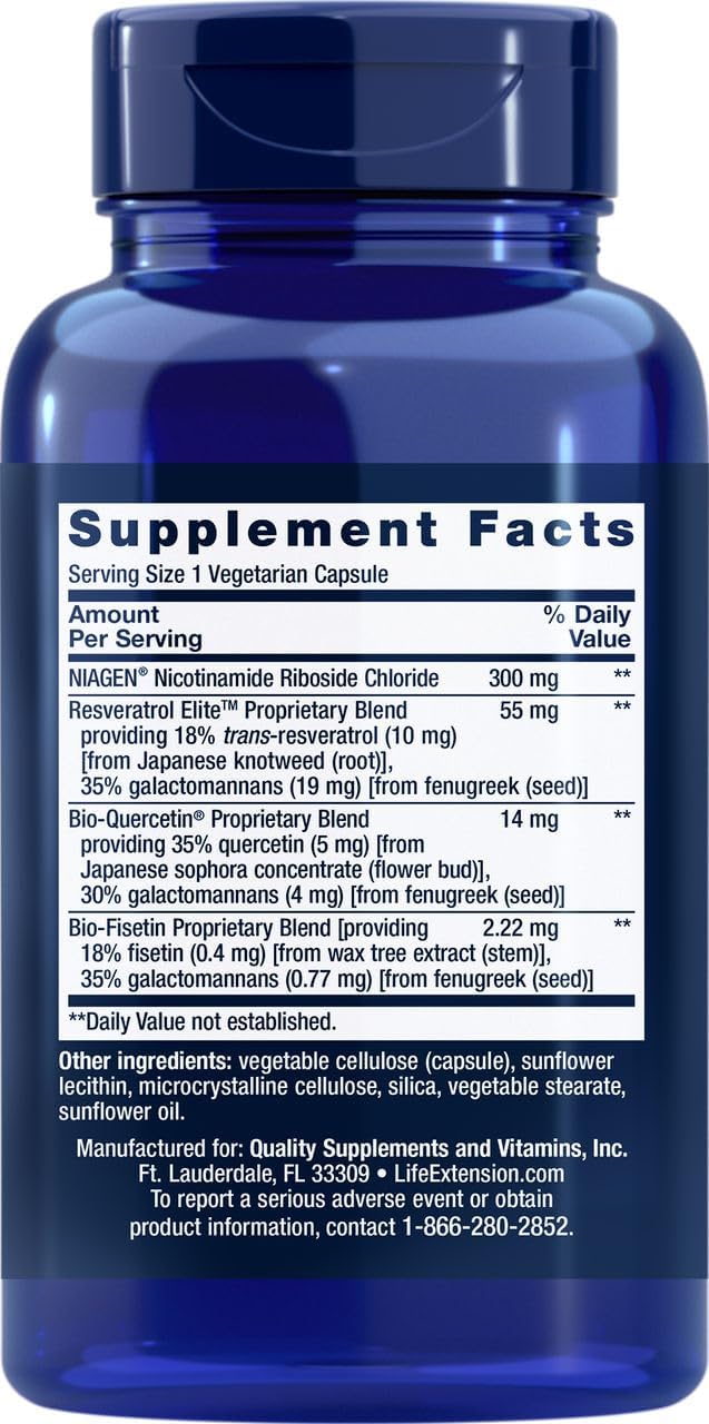 Longevity and Energy Support with NAD+ Cell Regenerator and Resveratrol Elite, NIAGEN Nicotinamide Riboside, Trans-resveratrol, Quercetin, Fisetin - 30 Capsules