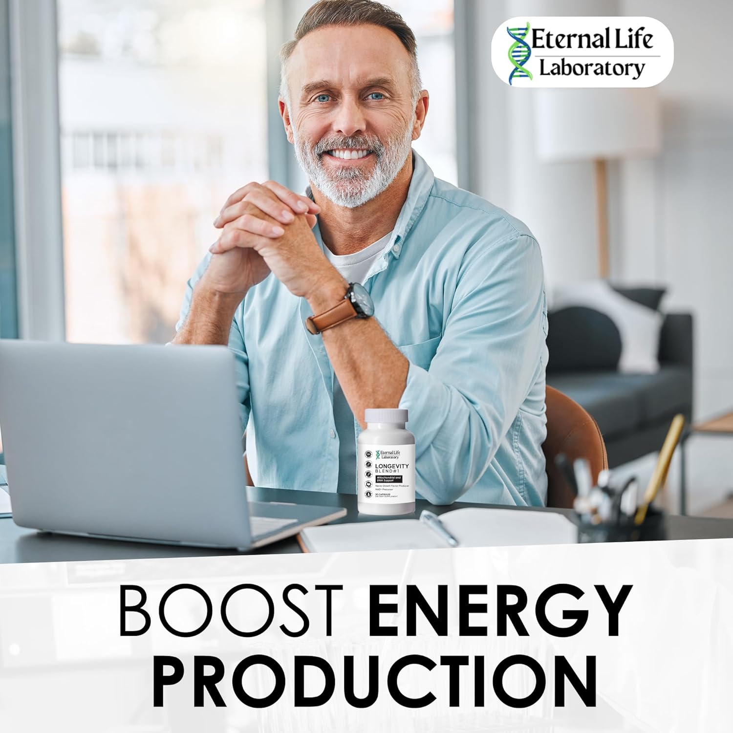 Longevity Blend NAD+ Supplement with CoQ10, PQQ, Nicotinamide Riboside, Shilajit - DNA Support, Anti Aging Skin & Cellular Vitality - 30 Capsules