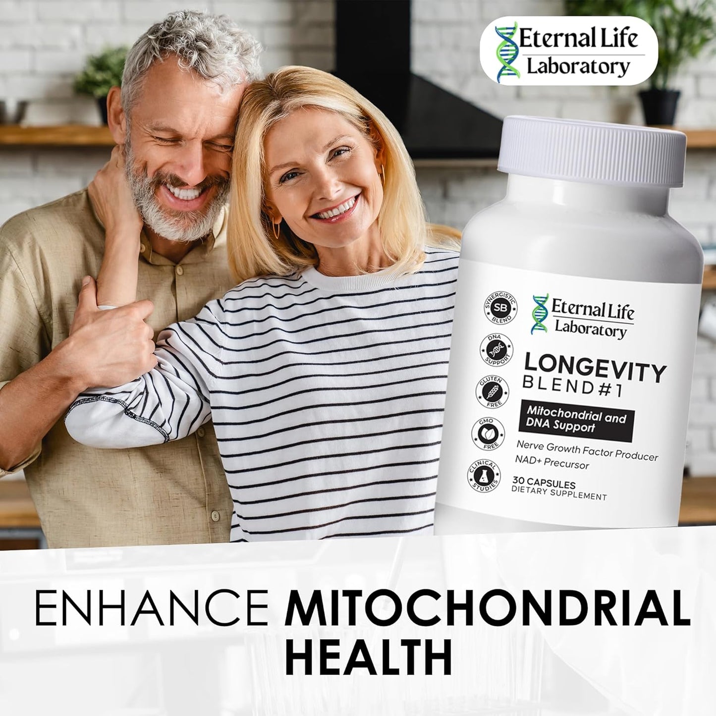 Longevity Blend NAD+ Supplement with CoQ10, PQQ, Nicotinamide Riboside, Shilajit - DNA Support, Anti Aging Skin & Cellular Vitality - 30 Capsules