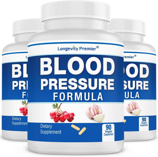 Longevity Blood Pressure Formula - 3-Bottle Value Pack with 12+ Natural Herbs