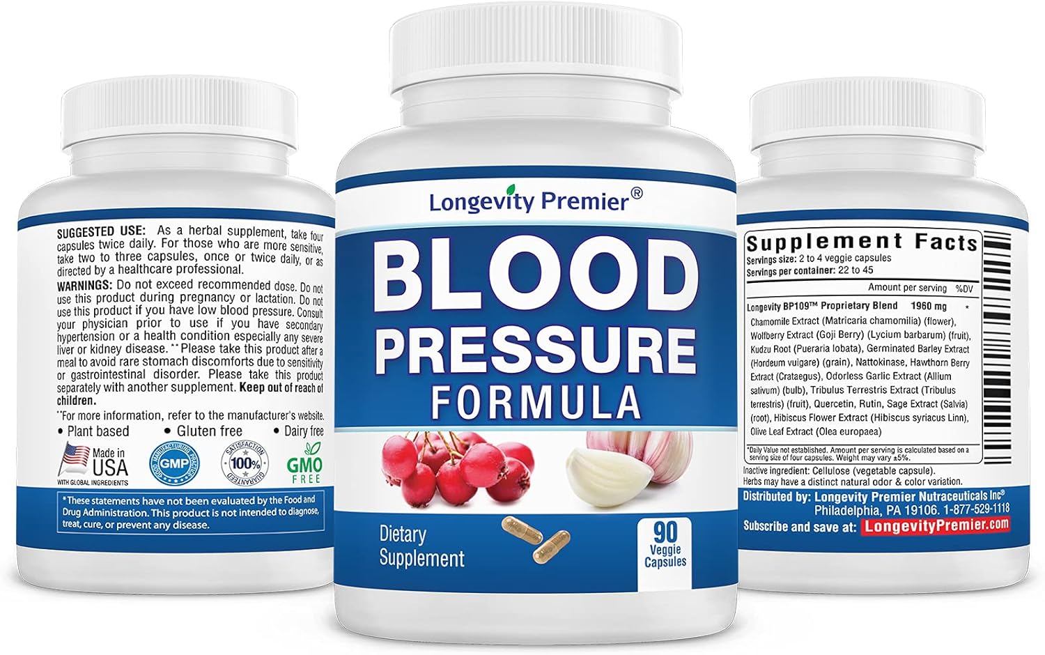 Longevity Blood Pressure Formula - 3-Bottle Value Pack with 12+ Natural Herbs