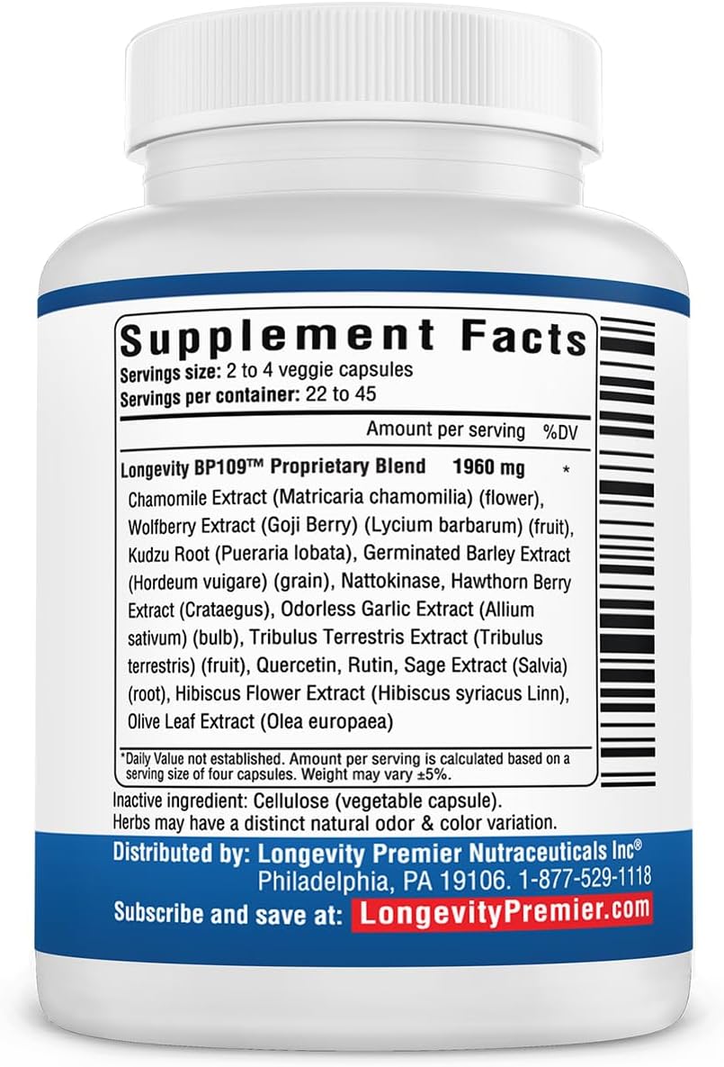 Longevity Blood Pressure Formula - 3-Bottle Value Pack with 12+ Natural Herbs