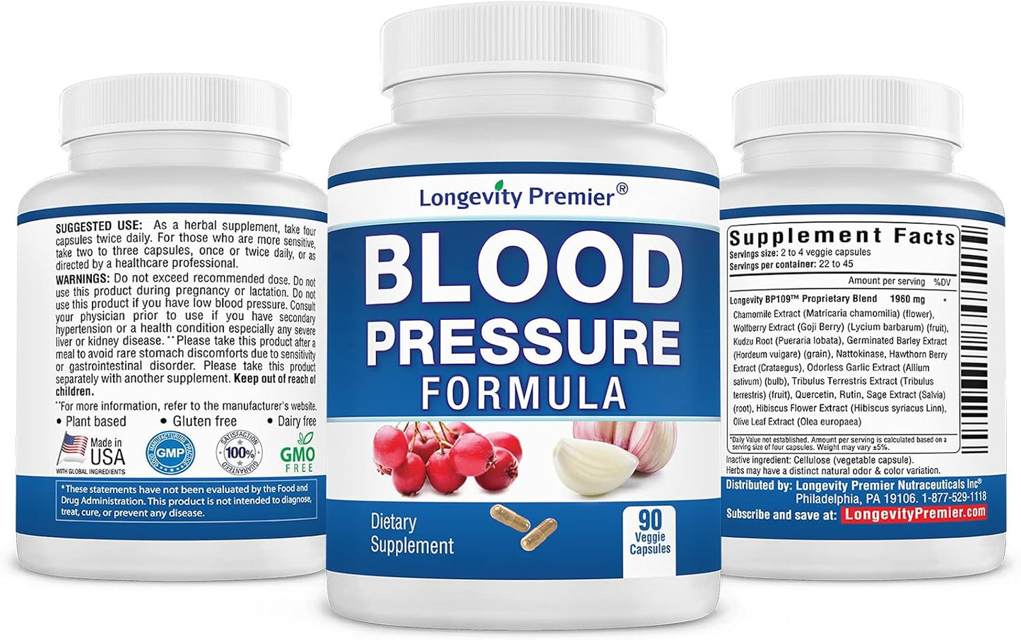 Longevity Blood Pressure Formula 2-Bottle Value Pack with Hawthorn & Natural Herbs