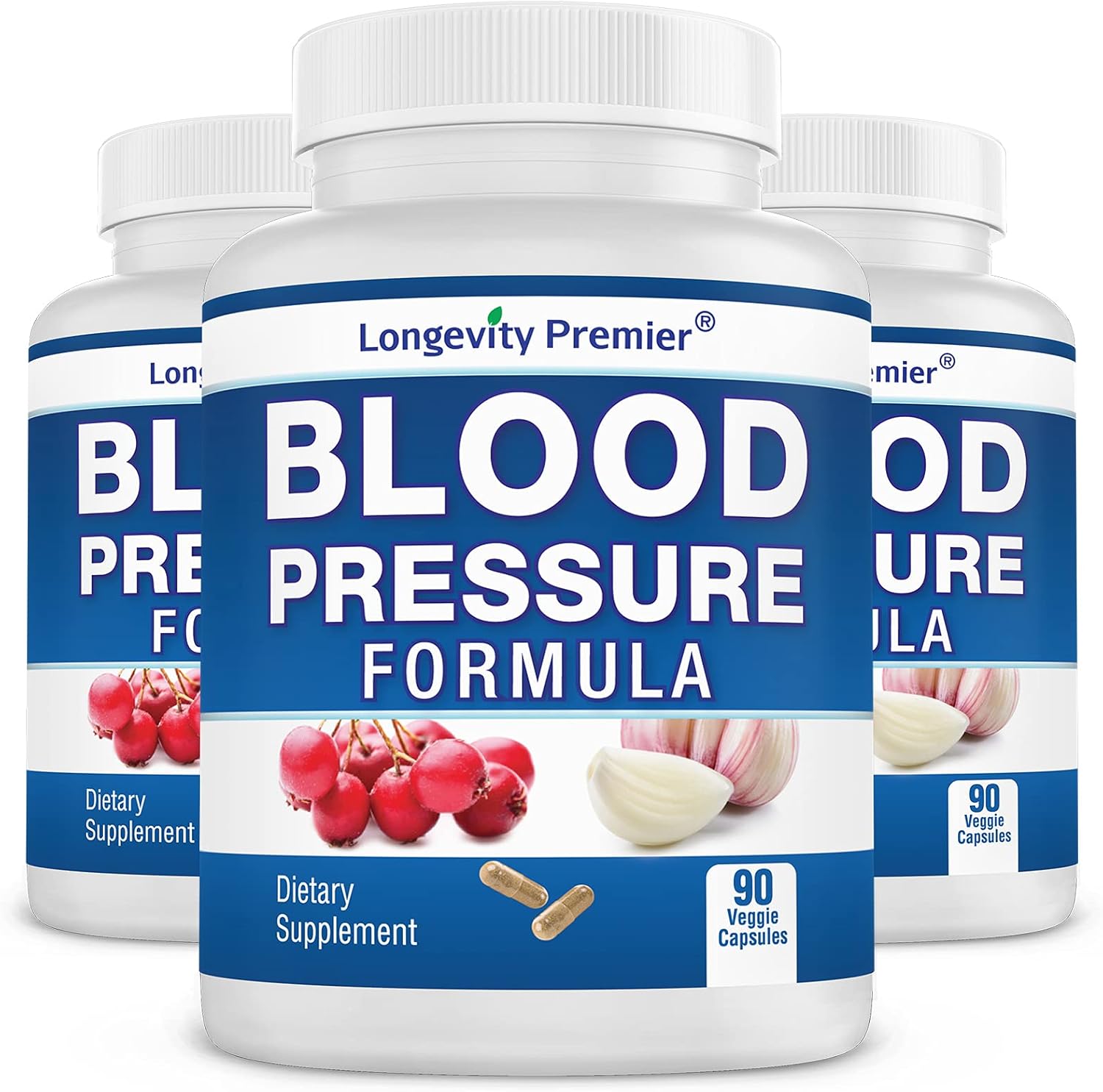 Longevity Blood Pressure Formula 3-Bottle Value Pack - 90 Capsules - Scientifically Formulated with 10+ Standardized Herbal Extracts - Top Blood Pressure Supplement